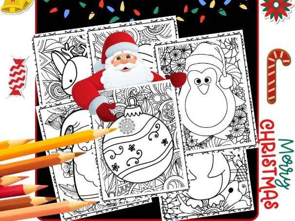 Mindfulness winter christmas coloring pagessantasnowmanreindeer teaching resources