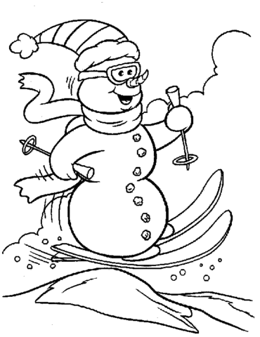 Snowman on skis coloring page free printable coloring pages