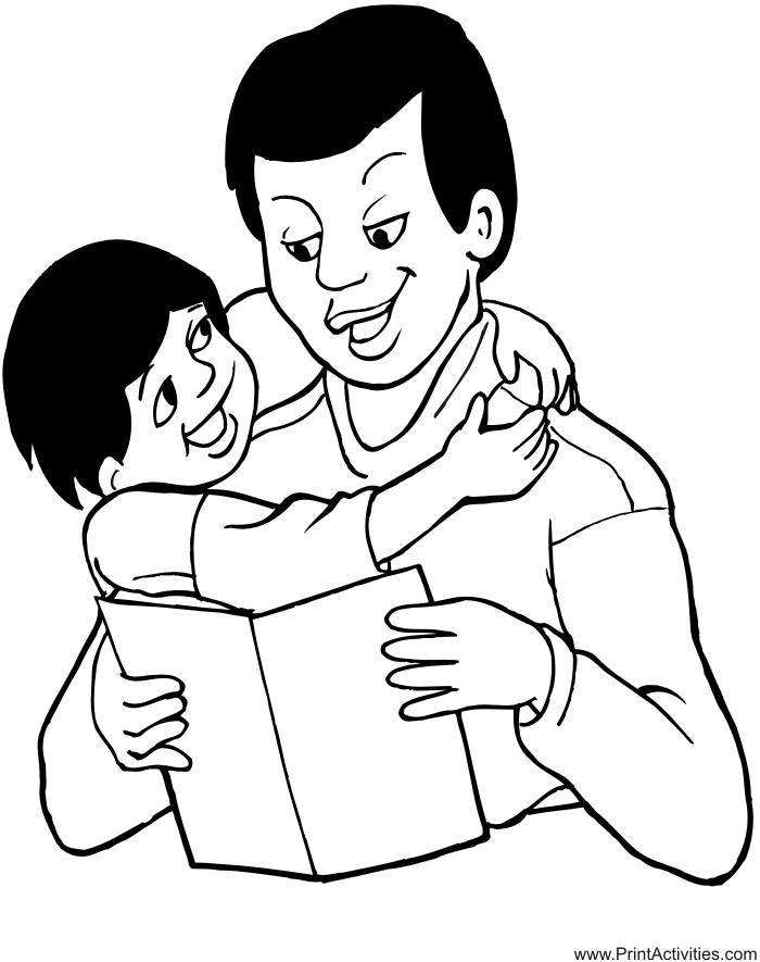 Fathers day coloring page boy giving card to dad