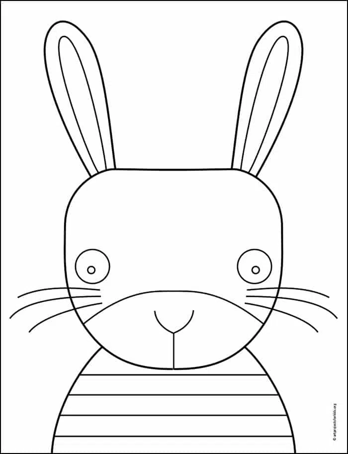 Easy how to draw a bunny face tutorial and bunny coloring page