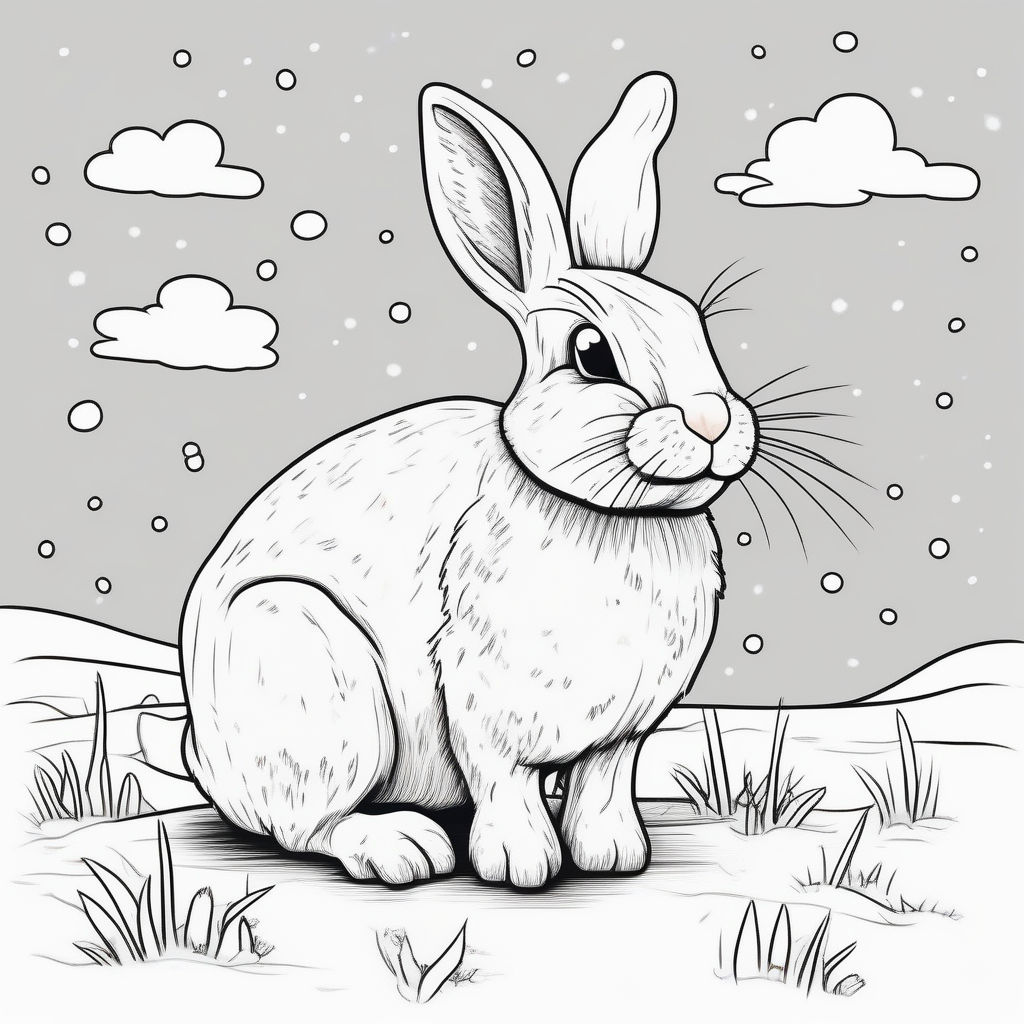 Rabbit dancing cartoon drawing one color