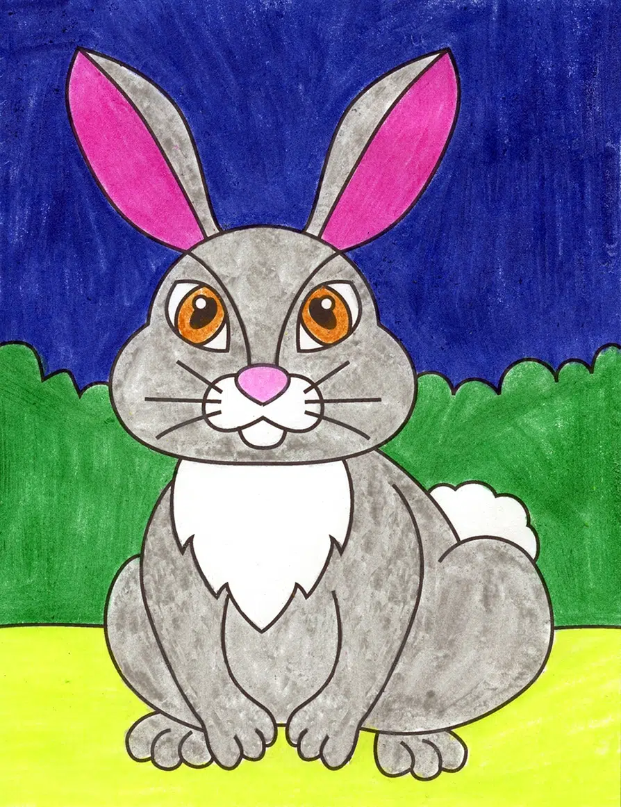 Easy how to draw a bunny tutorial and bunny drawing coloring page