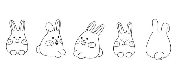 Rabbit head doodle with black nose stock illustrations royalty