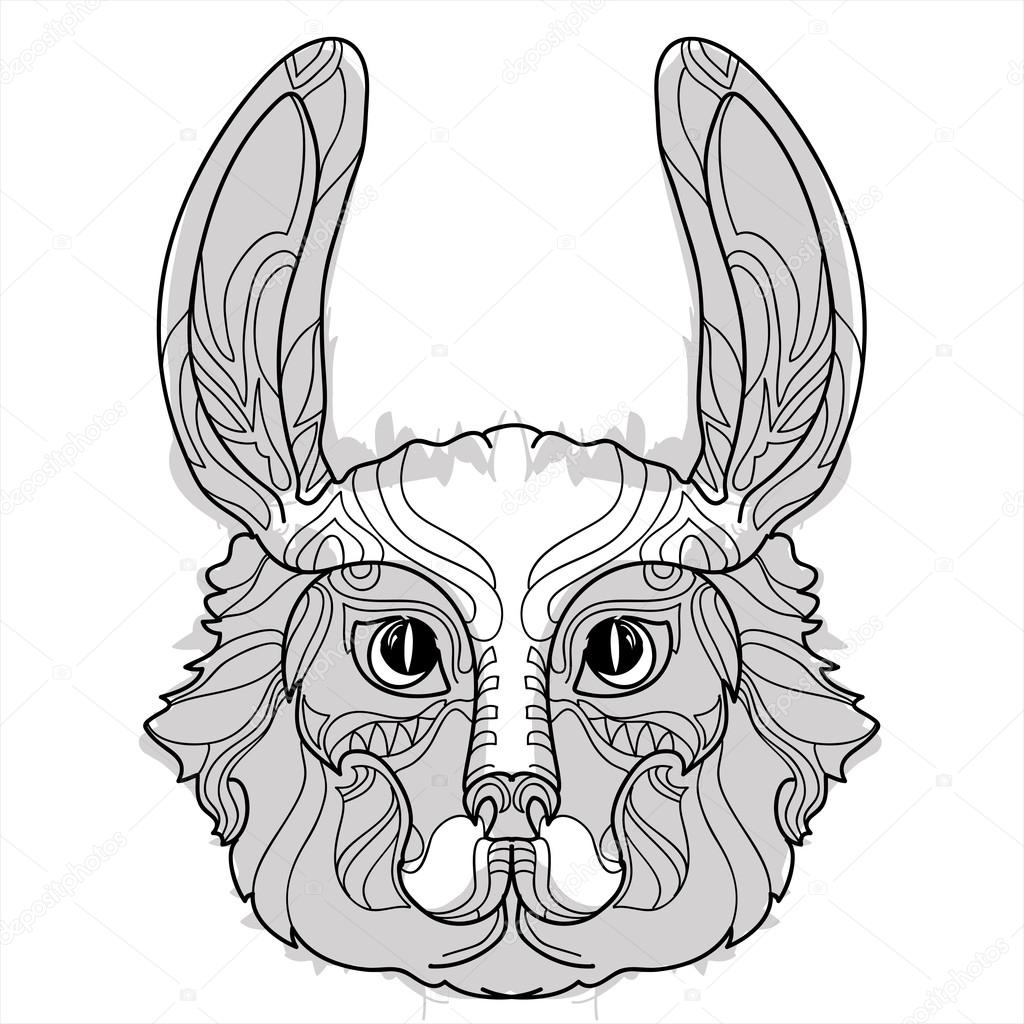 Rabbit head doodle with black nose stock vector by yazzik