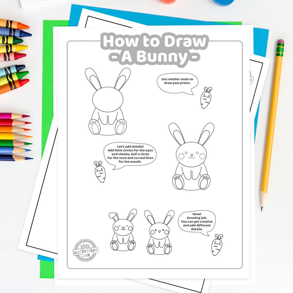 Printable how to draw a bunny easy drawing lesson kids activities blog