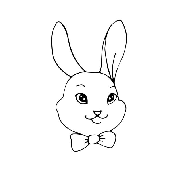 Rabbit head doodle with black nose stock illustrations royalty