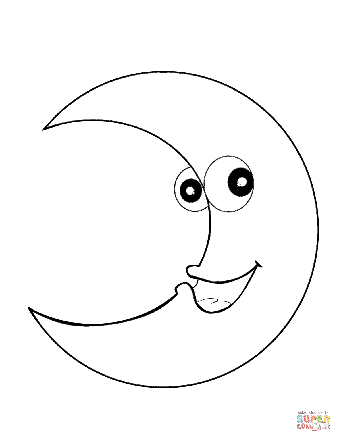 Smiling crescent moon coloring page free printable coloring pages