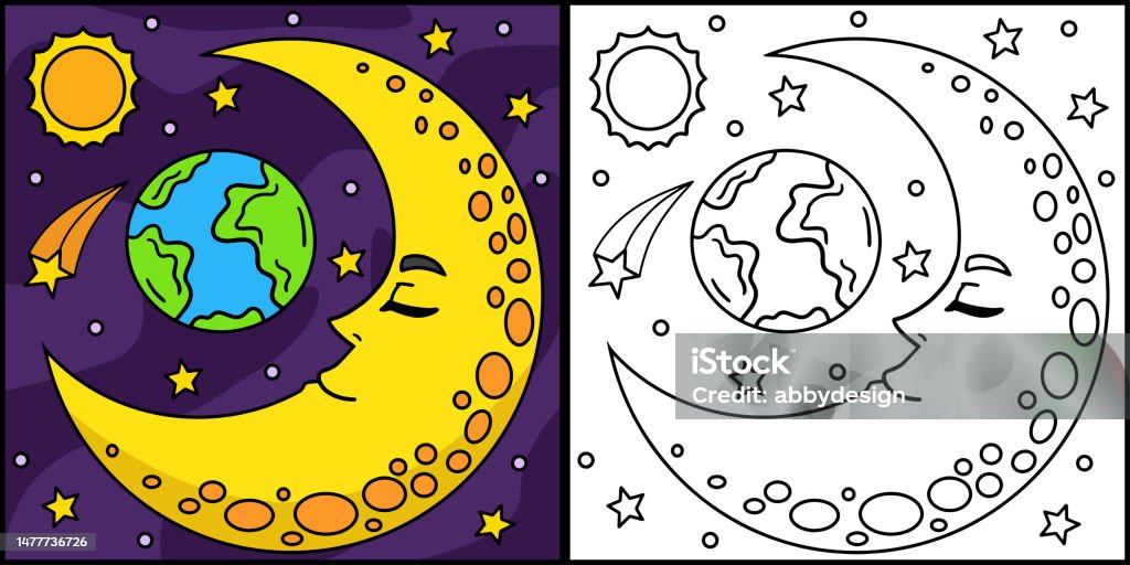 Sleeping crescent moon coloring page illustration stock illustration