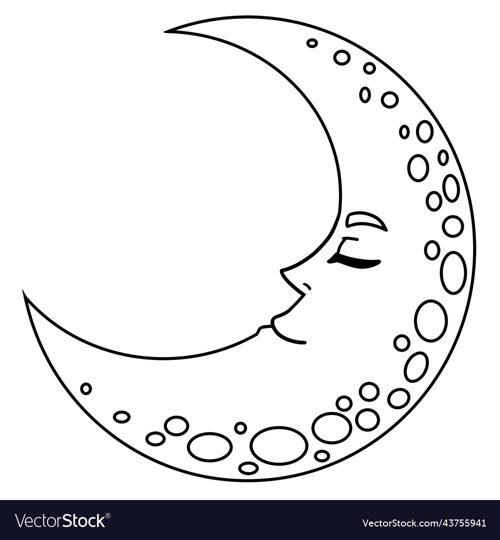 Sleeping crescent moon isolated coloring page vector image