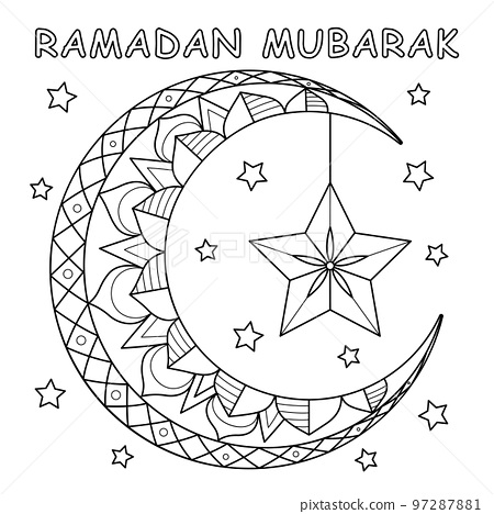 Ramadan crescent moon lanterns coloring page