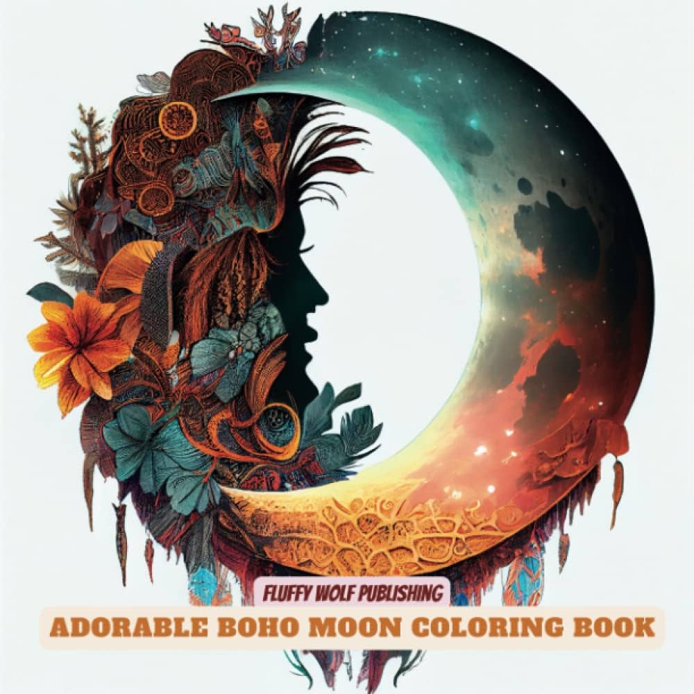 Adorable boho moon coloring book crescent moon coloring book hand