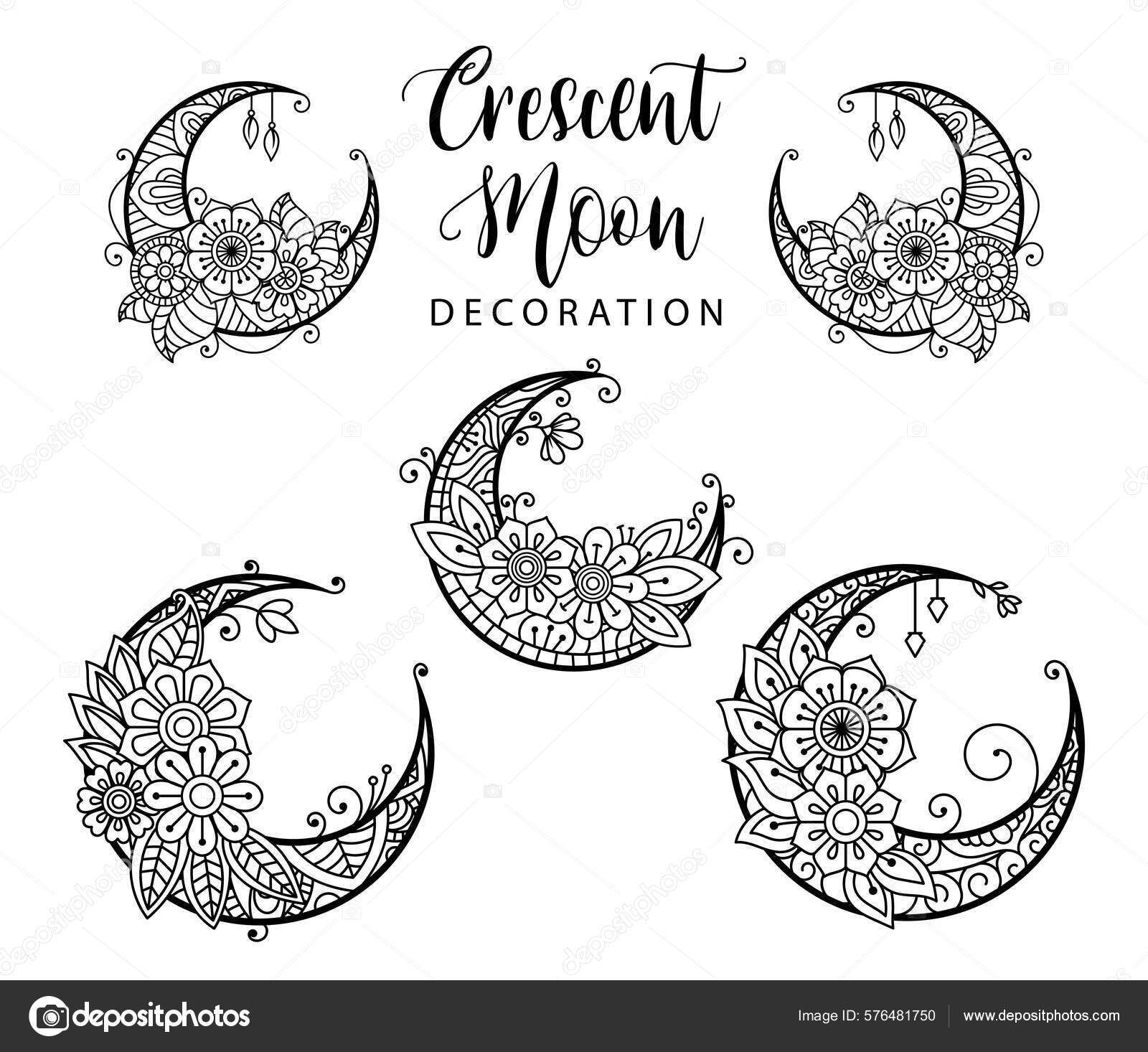 Crescent moon coloring page moon decoration element collection stock vector by allmocreativegmail