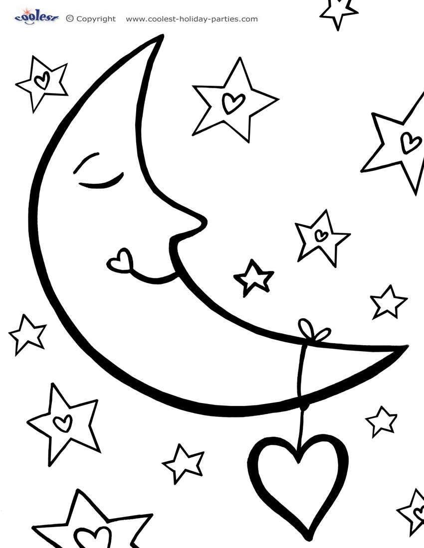 Printable love moon coloring page