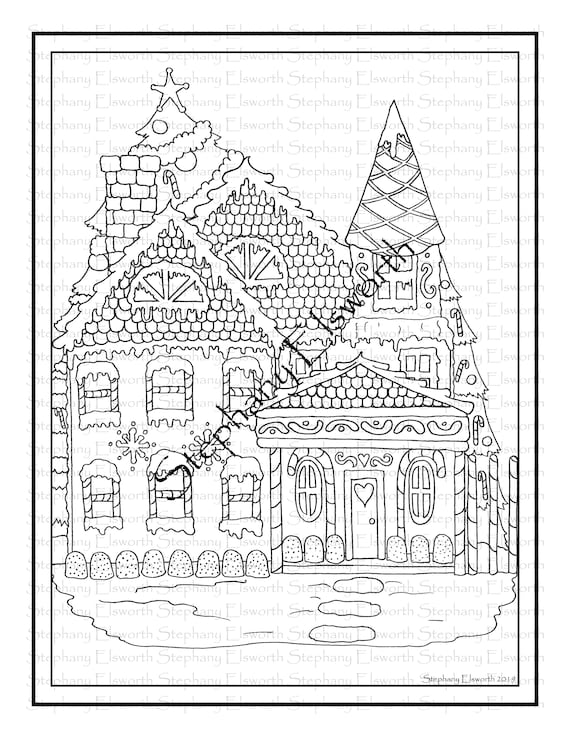 Victorian gingerbread house printable instant download coloring page