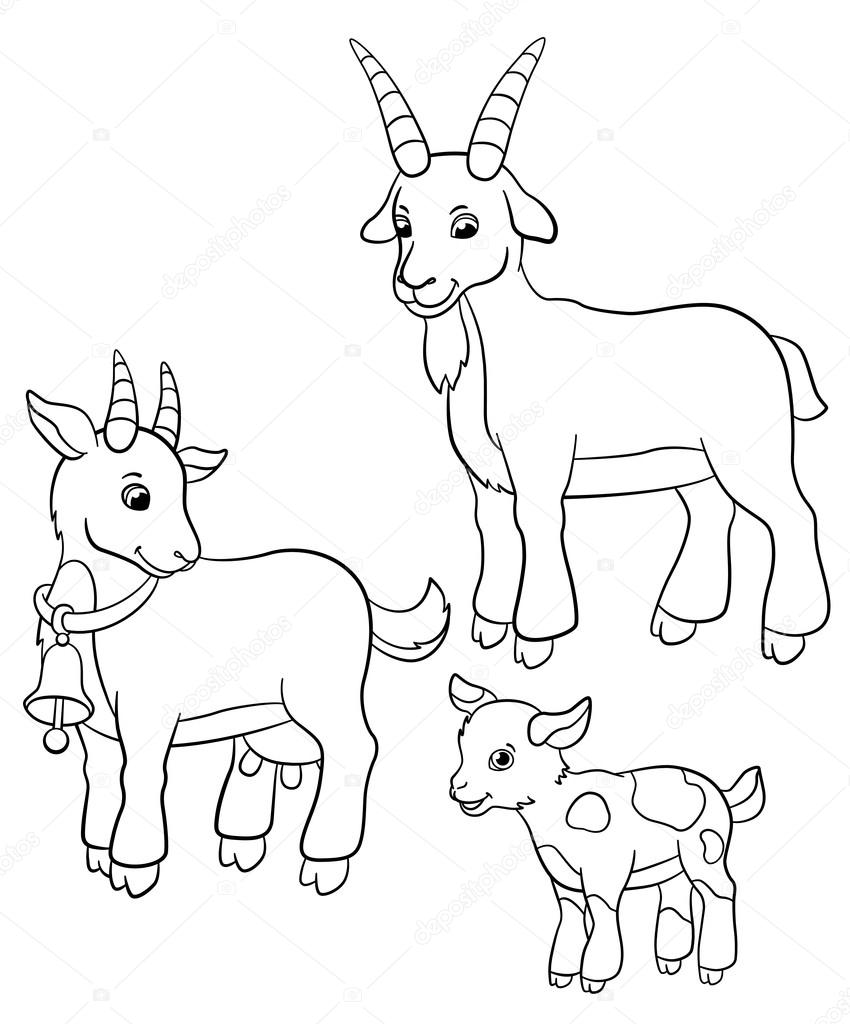 Coloring pages farm animals goat family stock vector by ya