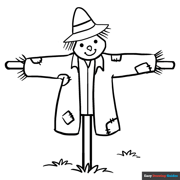 Scarecrow coloring page easy drawing guides