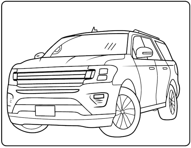 Premium vector realistic car coloring pages for kids and adults black and white hand drawing vehicles