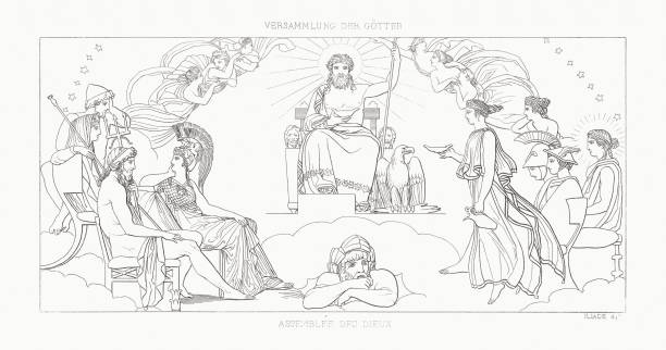 The council of the gods steel engraving published stock illustration