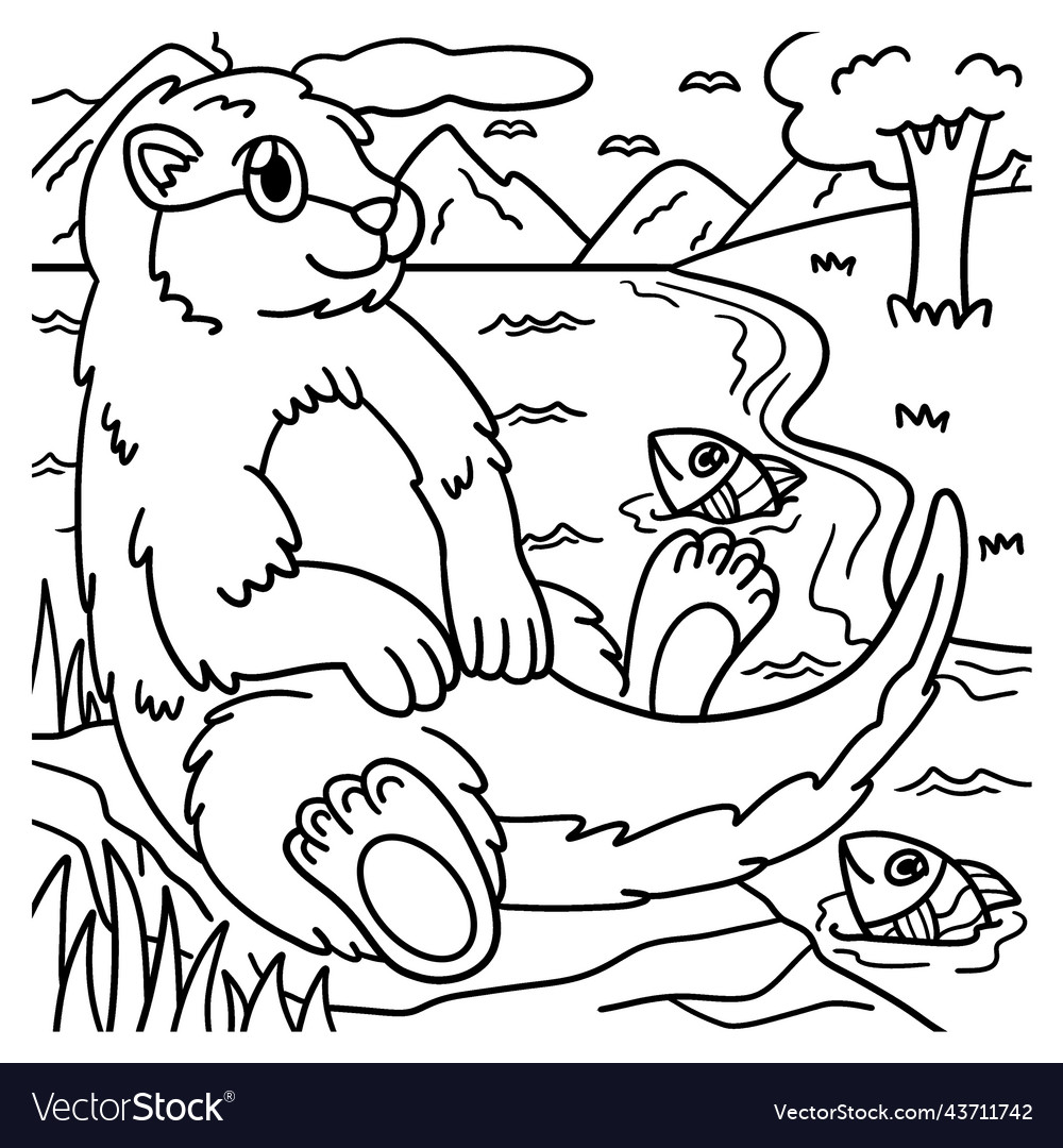 Sea otter coloring page for kids royalty free vector image