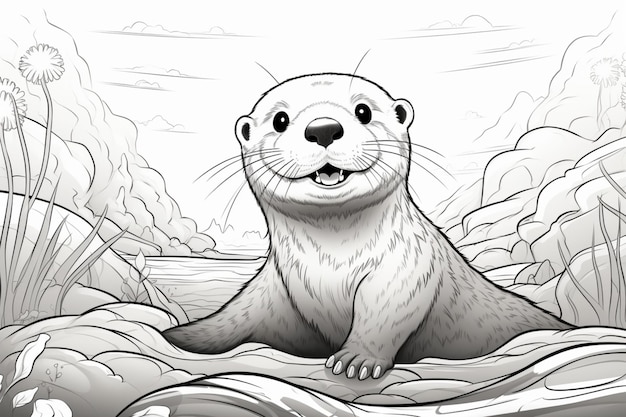 Premium ai image baby otter coloring book page kids