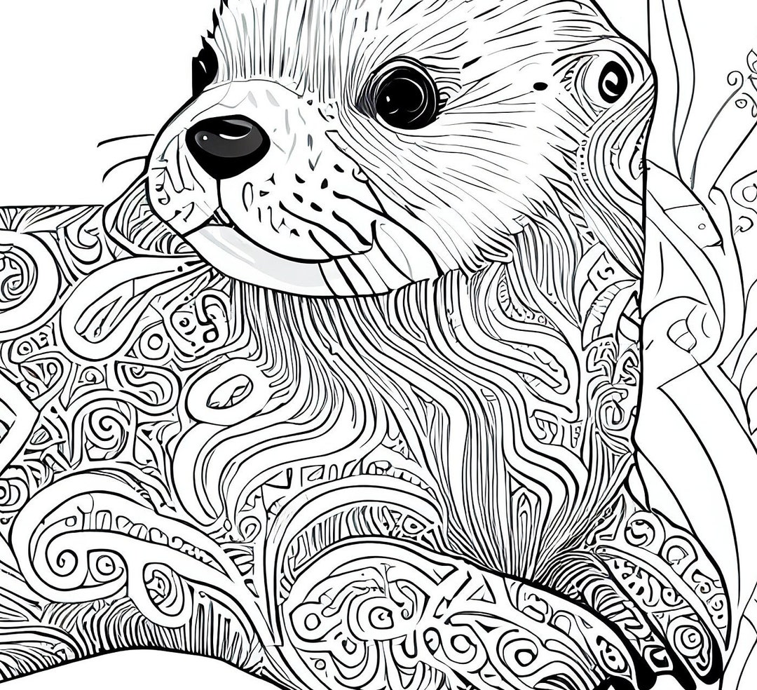 Pack stress relief coloring pages sea otter digital print filigree detailed mandala instant download set coloring pages for adults