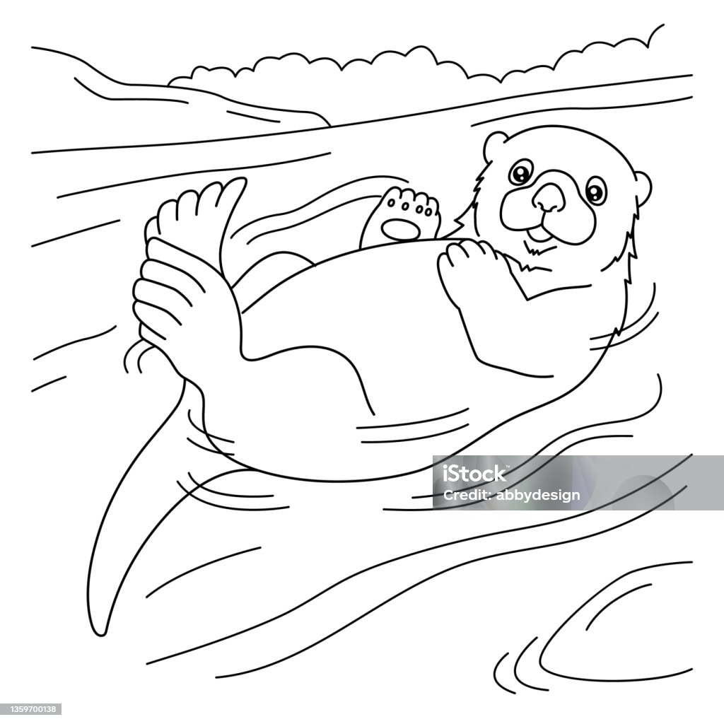 Sea otter coloring page for kids stock illustration