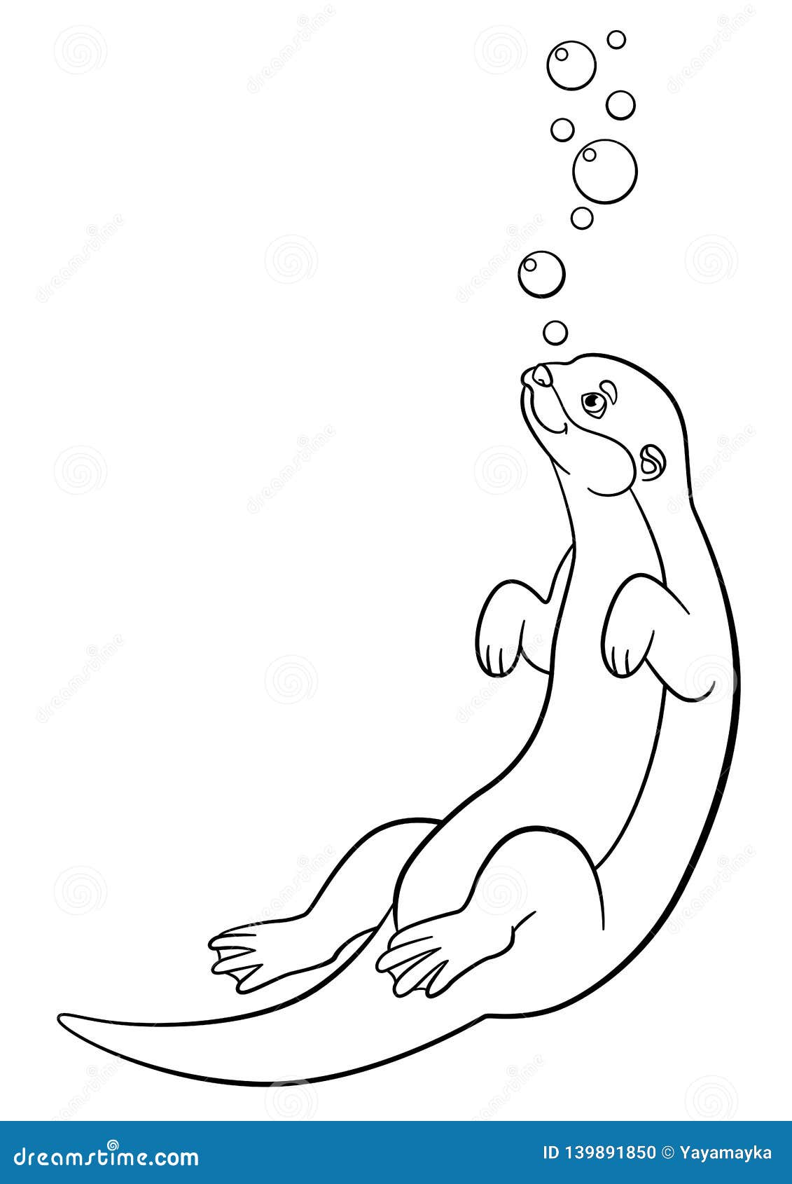 Coloring pages little cute otter swims stock vector