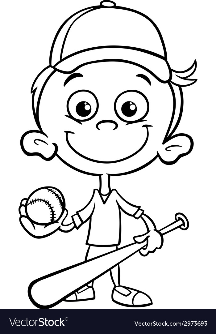 Boy baseball player coloring page royalty free vector image