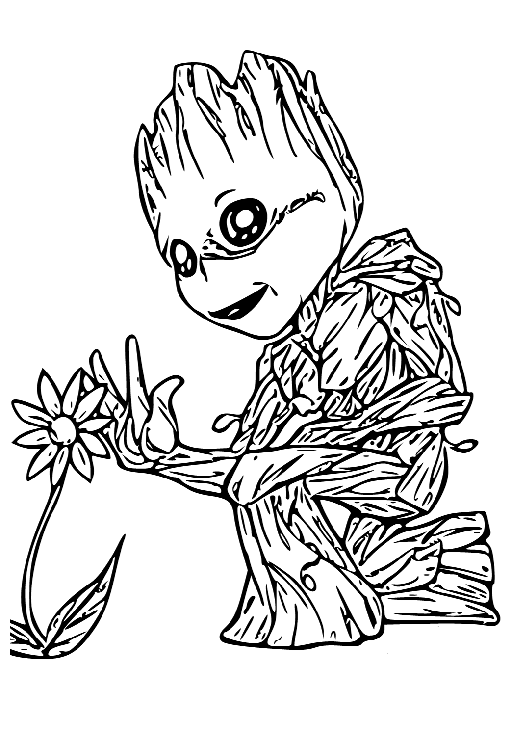 Free printable groot flower coloring page for adults and kids