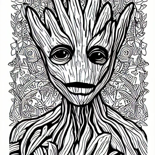 Groot as a page in a coloring book stable diffusion