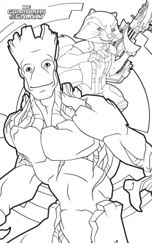 Rocket and groot coloring page free printable coloring pages