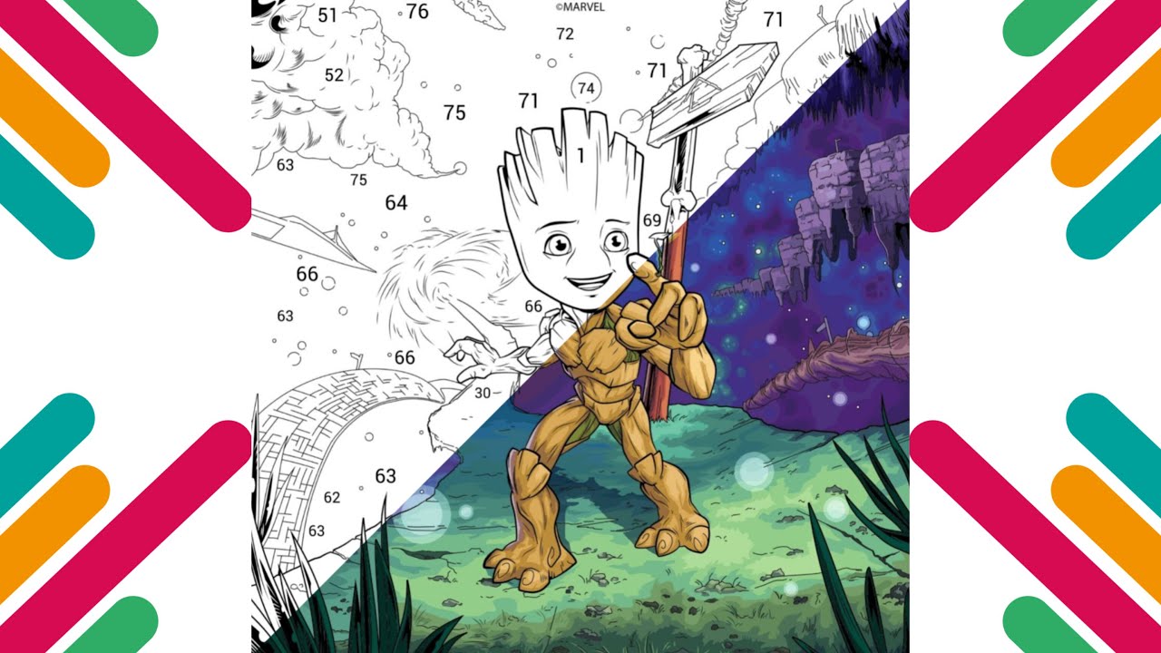 Little groot coloring page by numbers