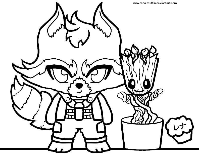 Rocket and groot coloring sheet by rena