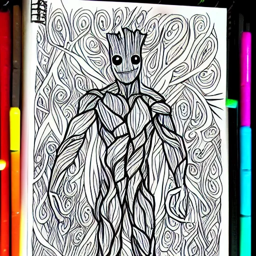 Groot as a page in a coloring book stable diffusion