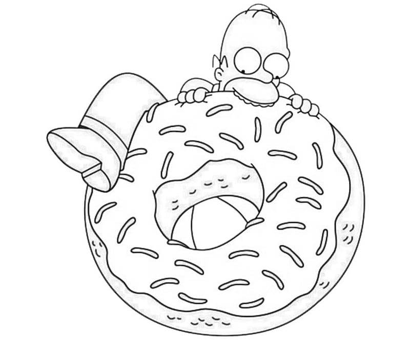 Homer simpson and giant donut coloring page