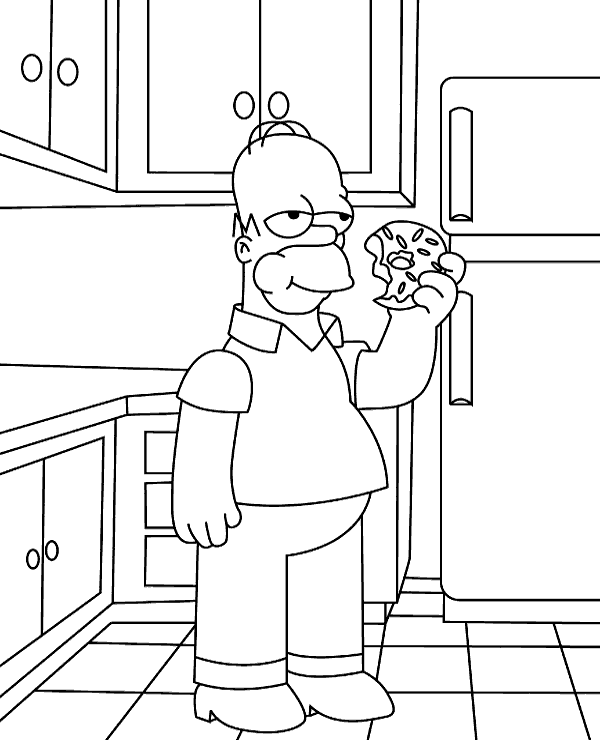 Homer simpson with doughnut coloring page