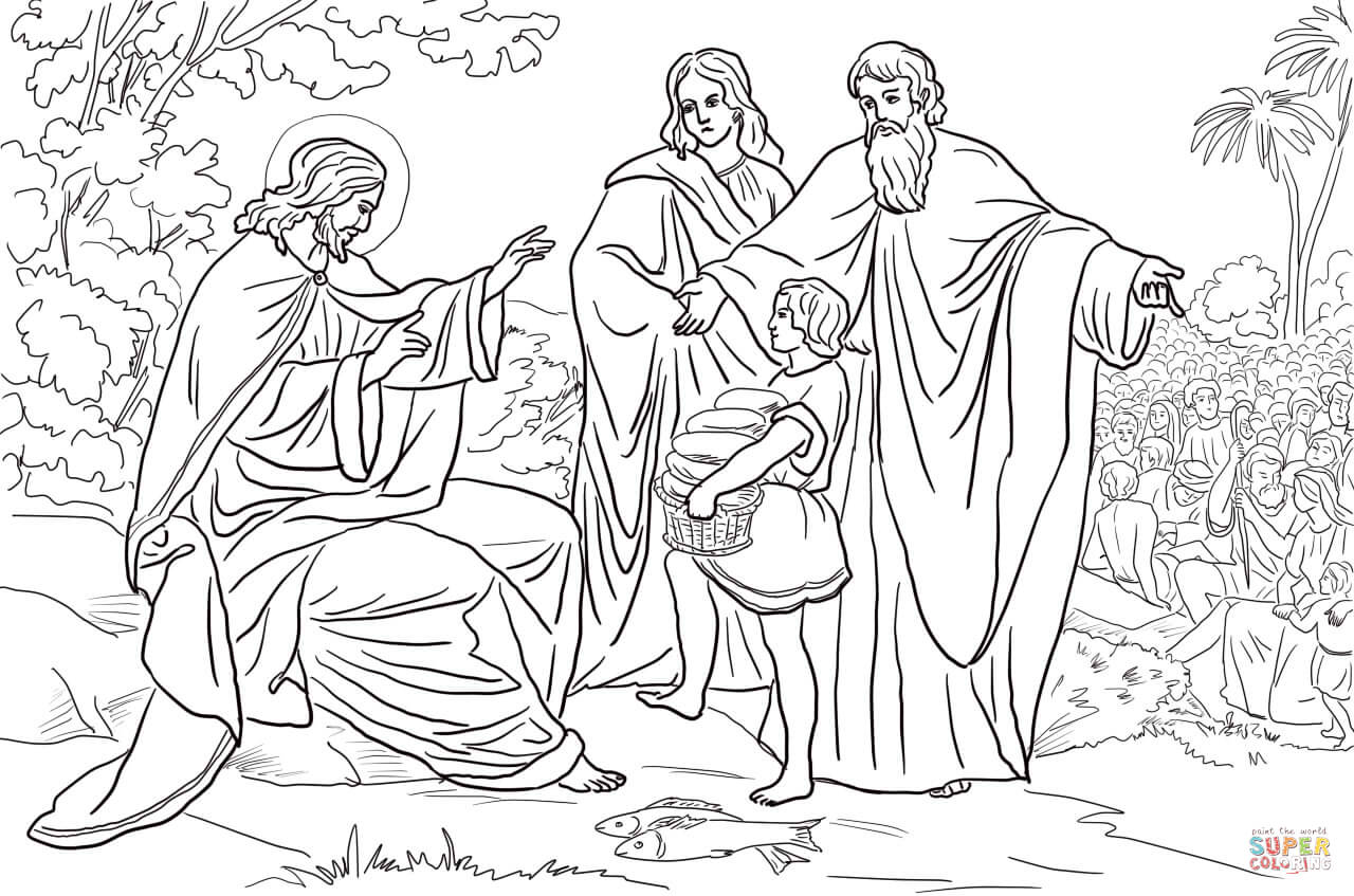 Jesus feeds people coloring page free printable coloring pages