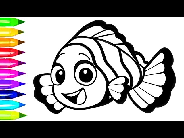 Nemo clown fish coloring pages learn colors for kids with nemo coloring book