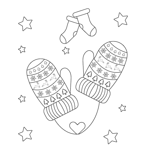 Premium vector christmas gloves coloring page illustration