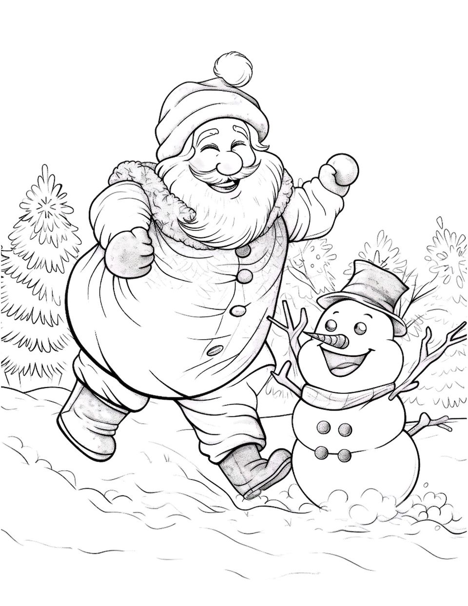 Snowman coloring pages for kids and adults