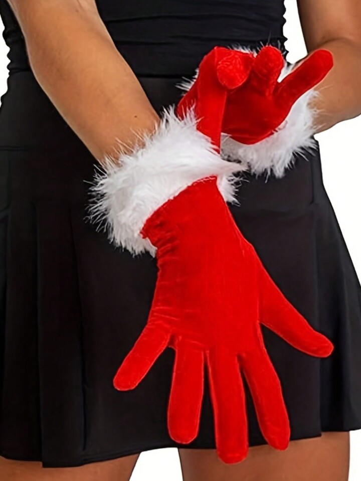 Pair christmas full finger plh gloves santa cla gloves for costume christmas party gifts a