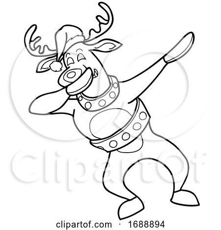 Cartoon black and white christmas reindeer dabbing by lafftoon