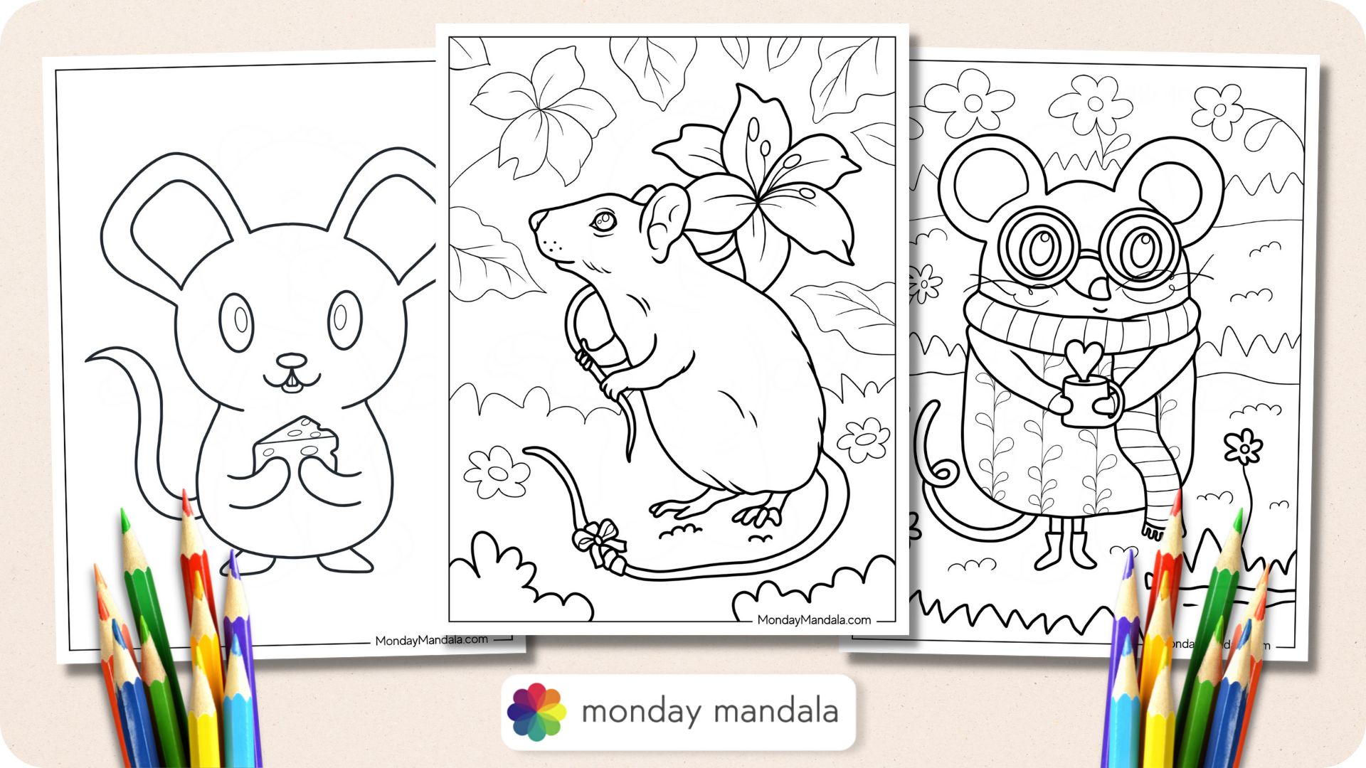 Mouse coloring pages free pdf printables