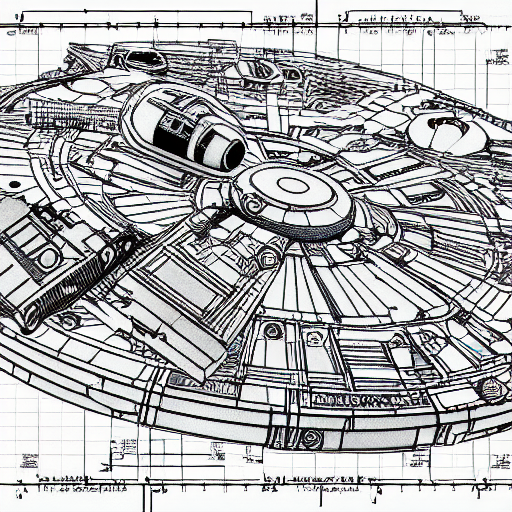 Technical blueprint of the millenium falcon star wars ultra detailed k