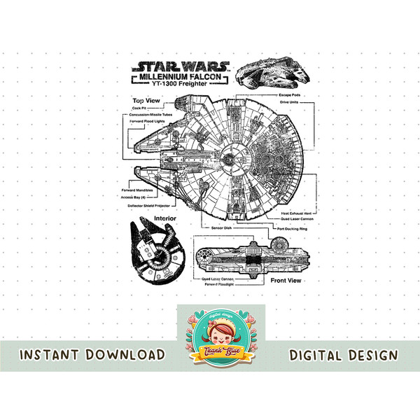 Star wars millennium falcon detailed schematics png