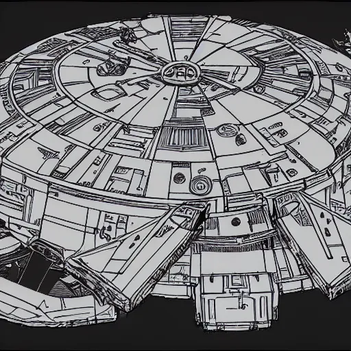 Technical blueprint of the millenium falcon star stable diffusion