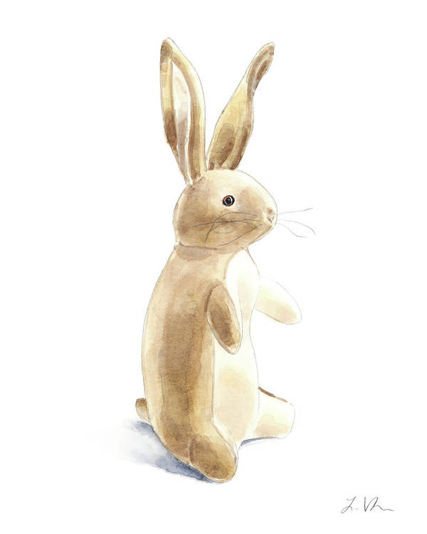 The velveteen rabbit old fashioned storybook literature nursery stuffed animal watercolor poster by laura row