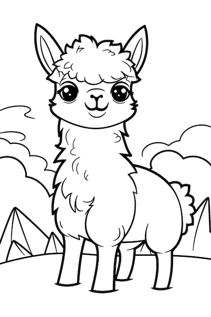 Premium vector cute baby alpaca coloring page