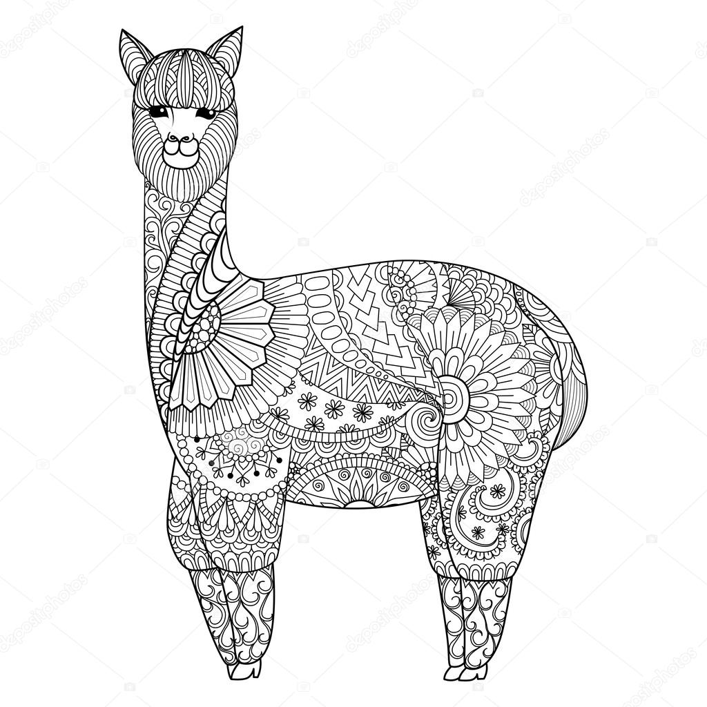 Alpaca zentangle design for coloring book for adult logo t shirt design and so on stock vector by somjaicindygmail