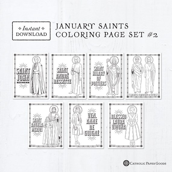 Catholic coloring pages january saints set bundle of catholic saints printable coloring pages digital pdf download